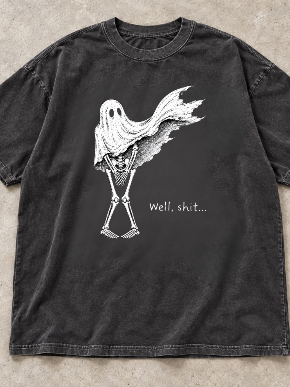 Well Shit Ghost Skeleton Funny Halloween Vintage Charcoal T-Shirt
